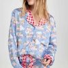 Sleepwear * | Brand New Karen Mabon Pigs Might Fly Classic Long Sleeve Shirt With Shorts Pj Set Blue