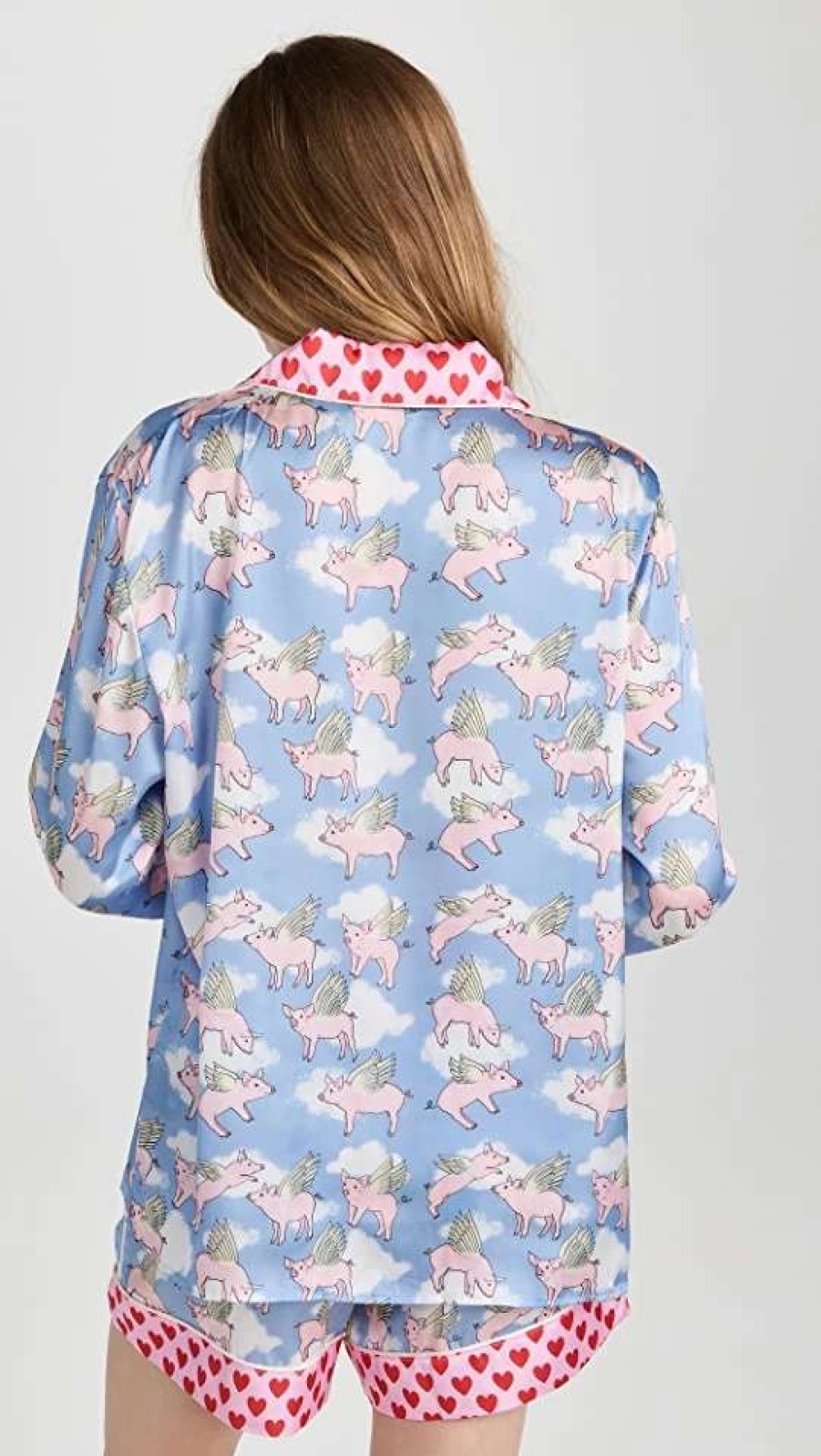 Sleepwear * | Brand New Karen Mabon Pigs Might Fly Classic Long Sleeve Shirt With Shorts Pj Set Blue