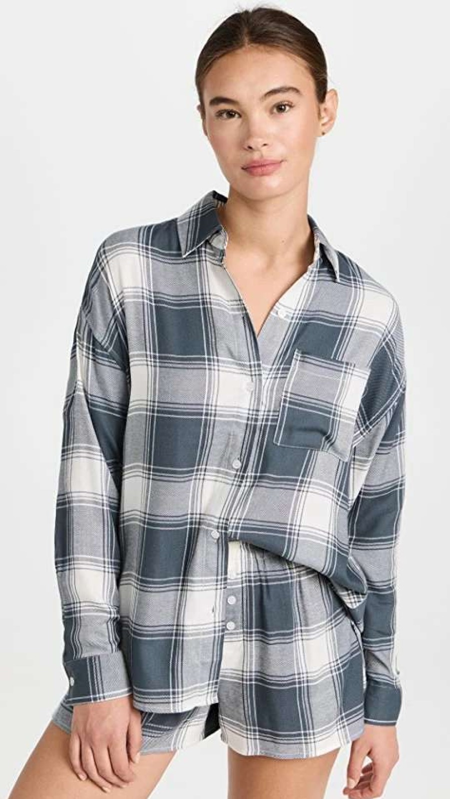 Sleepwear * | Deals Z Supply Lounge Road Trip Plaid Shirt Washed Pine