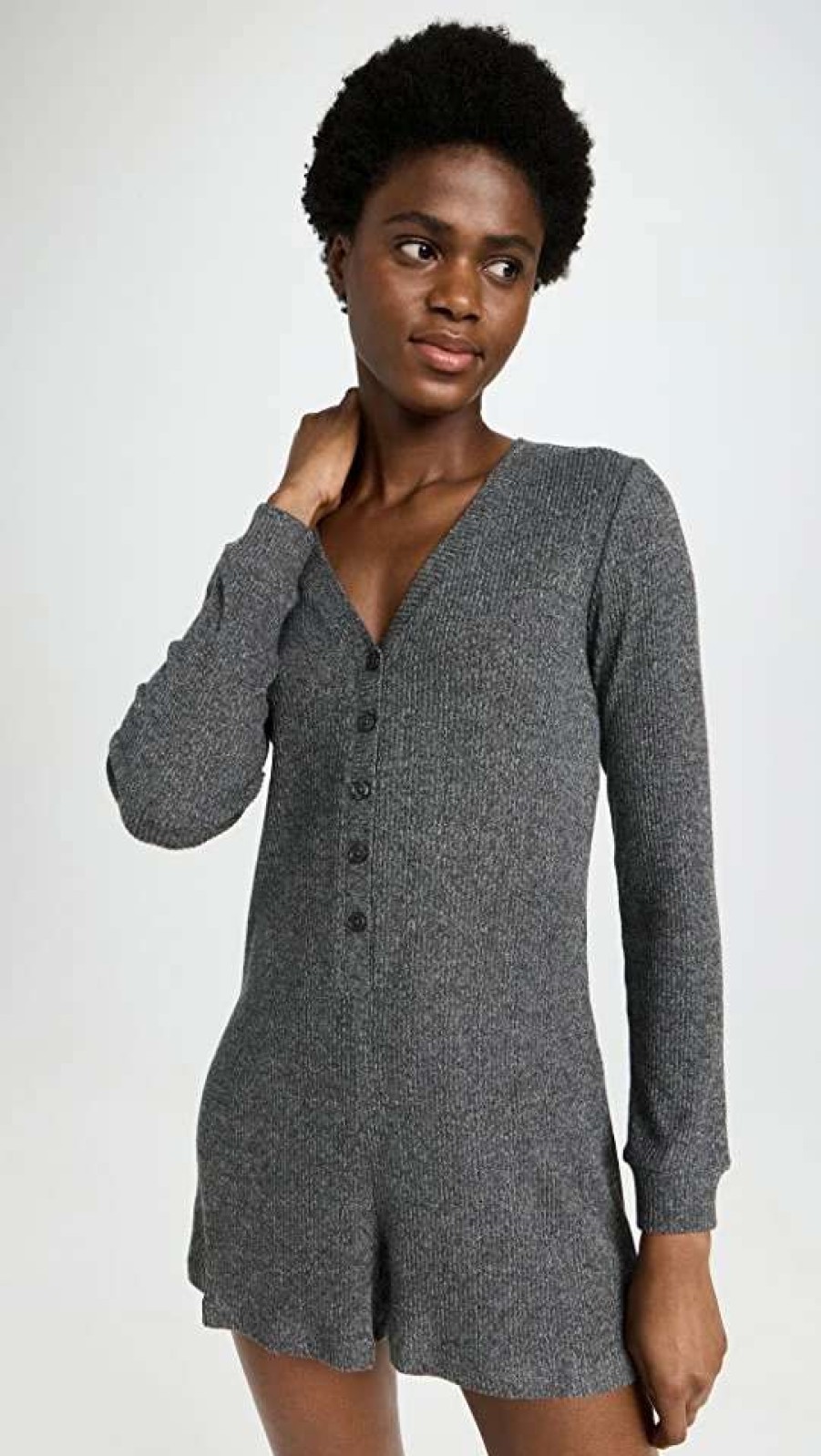 Sleepwear * | Coupon Z Supply Lounge Hillside Rib Romper Charcoal Heather