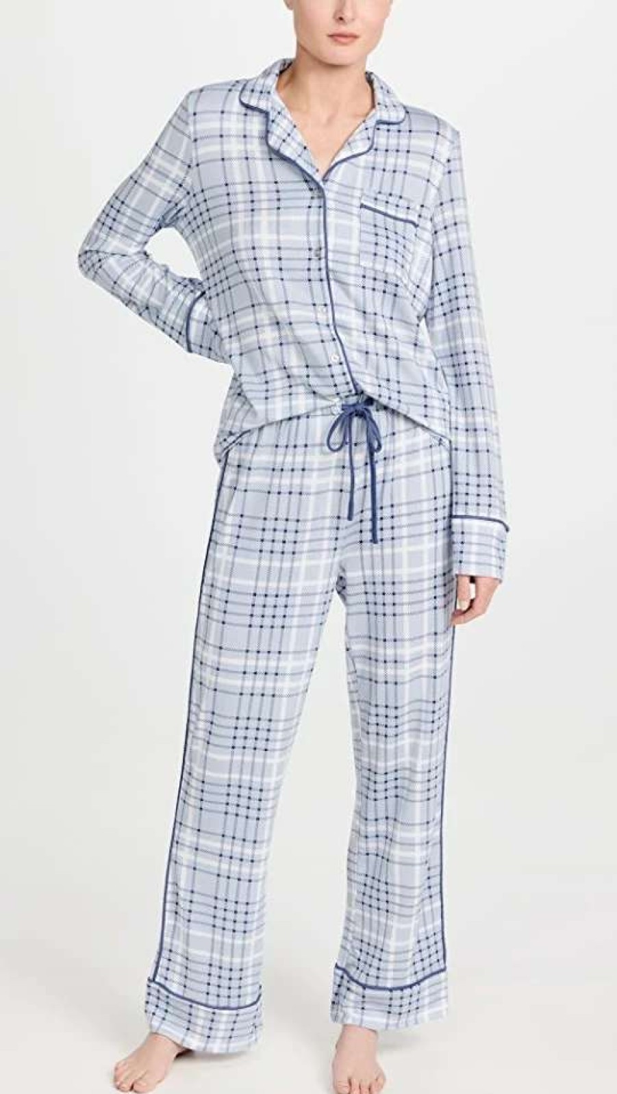 Sleepwear * | Cheapest Splendid Pillowsoft Notch Pj Set Navy Plaid