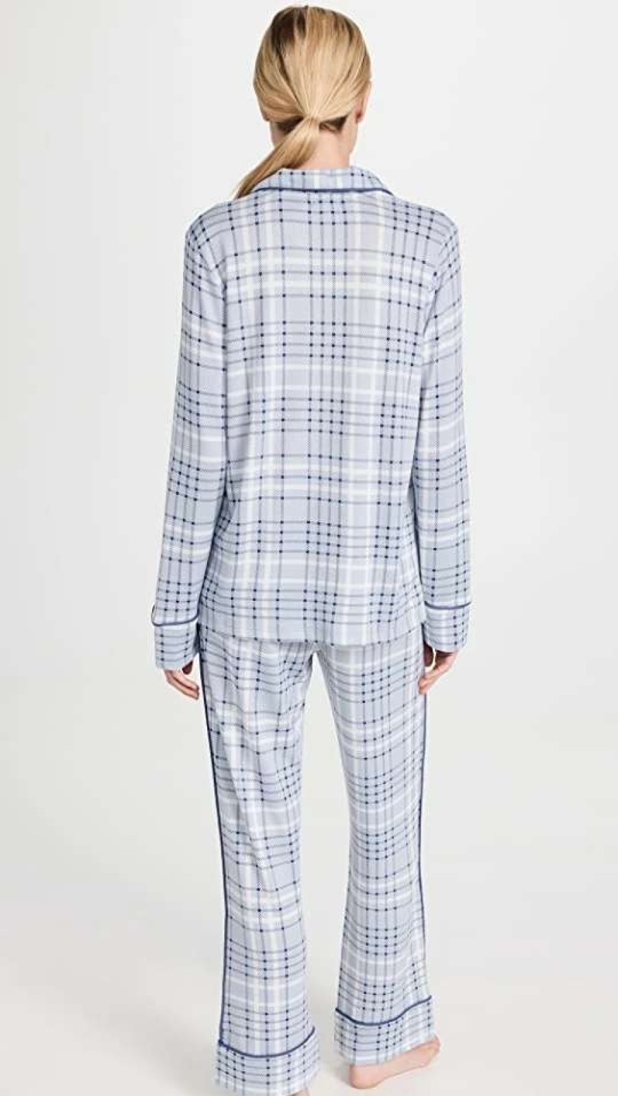 Sleepwear * | Cheapest Splendid Pillowsoft Notch Pj Set Navy Plaid