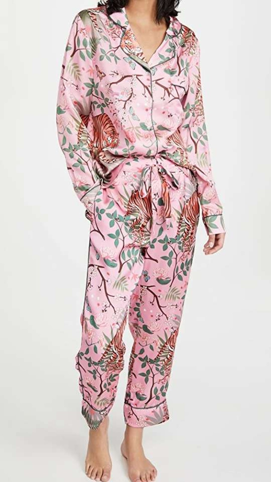 Sleepwear * | New Karen Mabon Tiger Blossom Pajama Set Orange