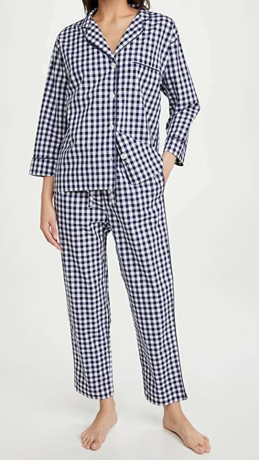 Sleepwear * | Best Pirce Sleepy Jones Marina Pajama Set Navy Gingham