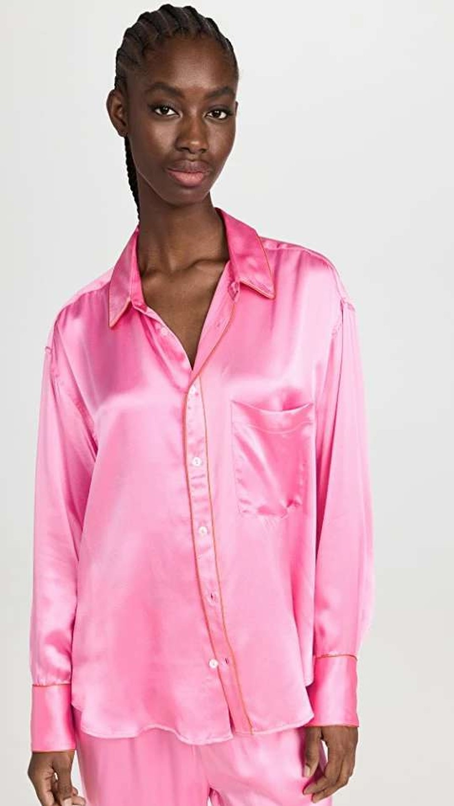 Sleepwear * | Buy Maison Essentiele Core Shirt With Contrast Piping Fuchsia Pink/Neon Orange