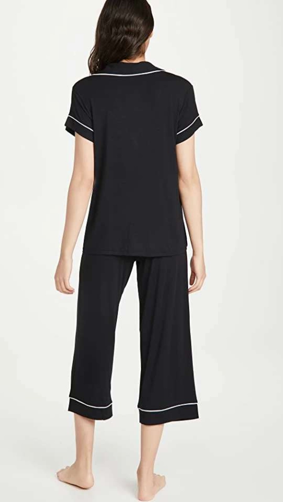 Sleepwear * | Cheapest Eberjey Gisele Short Sleeve Crop Pj Set Black/Sorbet Pink