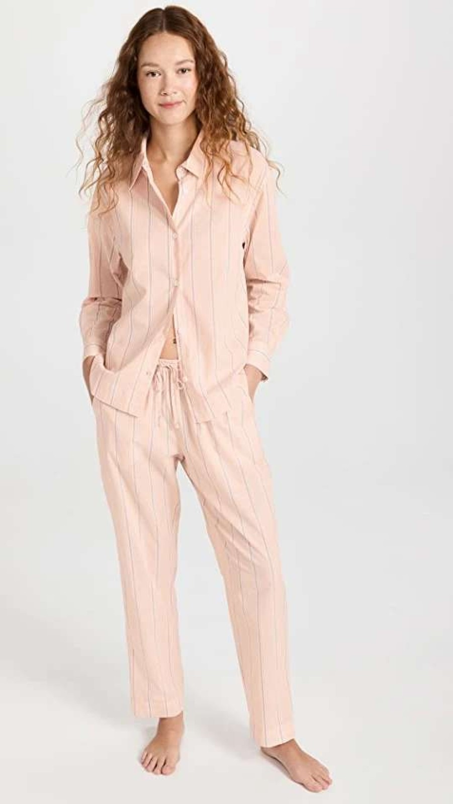 Sleepwear * | Deals Eberjey Sandwashed Long Pj Set Rose Cloud Stripe