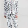 Sleepwear * | Top 10 Roller Rabbit Merry Monkey Long Sleeve Polo Pajama Set White