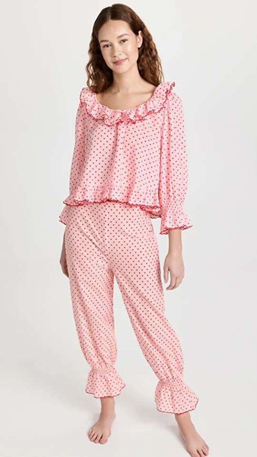 Sleepwear * | Brand New Rixo Bobbie Set Pale Pink Polka Dot