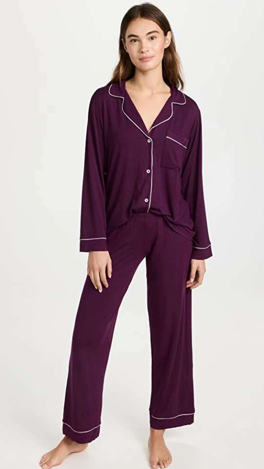 Sleepwear * | Best Sale Eberjey Gisele The Modal Long Pj Set Plum/Ivory