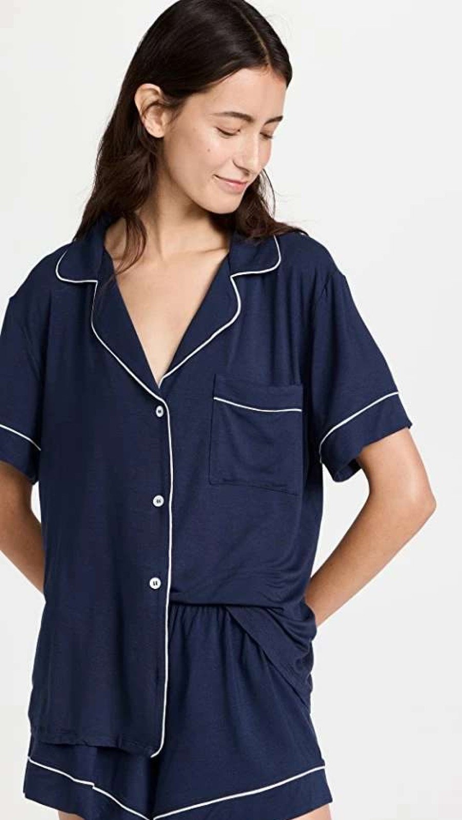 Sleepwear * | Cheapest Eberjey Gisele Relaxed Short Pj Set Navy/Ivory