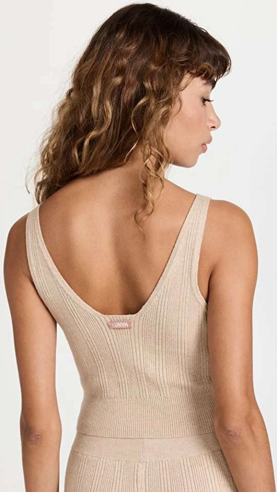 Sleepwear * | New Lunya Cozy Cotton Silk Variegated Rib Crop Tank Adagio Cream