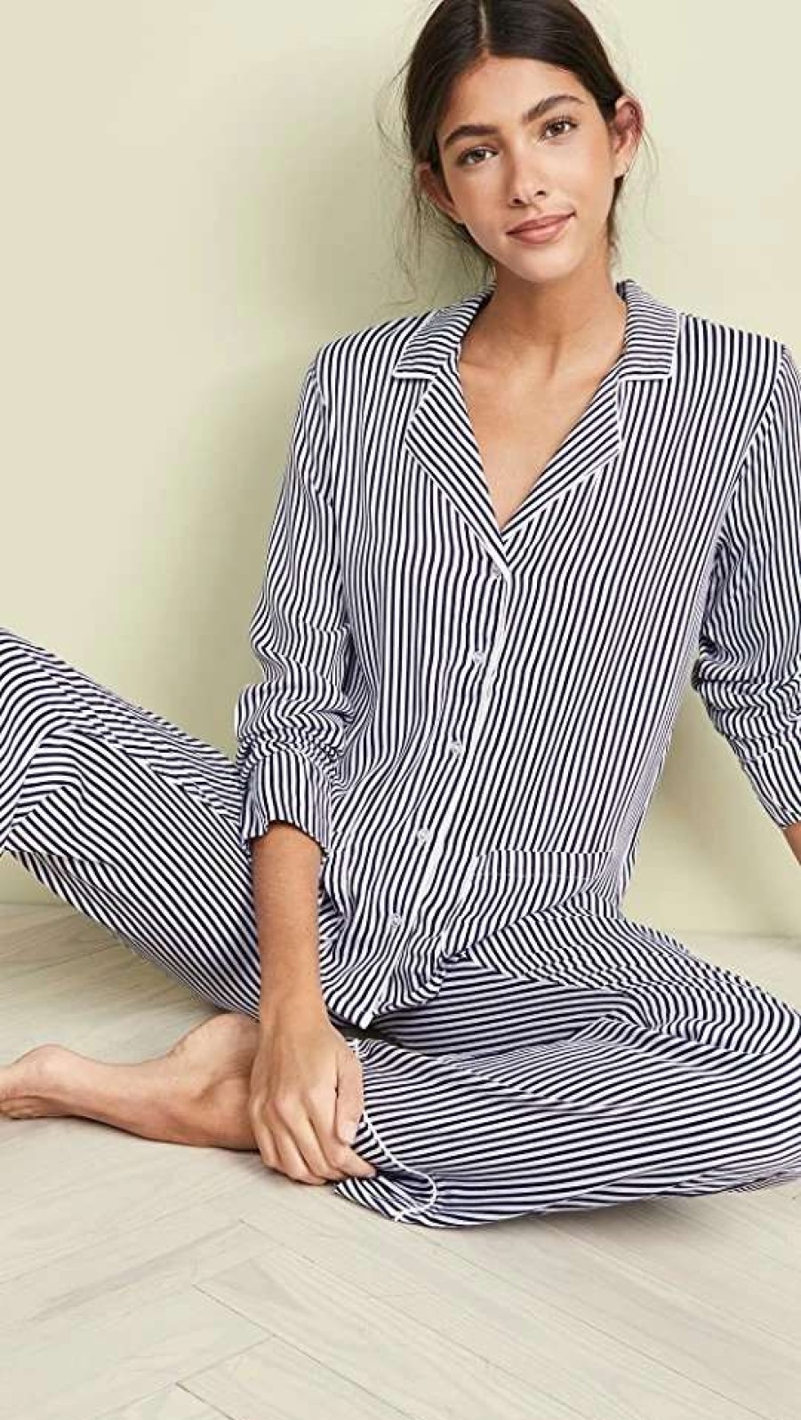 Sleepwear * | Top 10 Splendid Notch Collar Pj Set Vertical Stripe