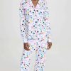 Sleepwear * | Hot Sale Roller Rabbit X Kerri Rosenthal Starry Starry Love Long Sleeve Polo Paja White