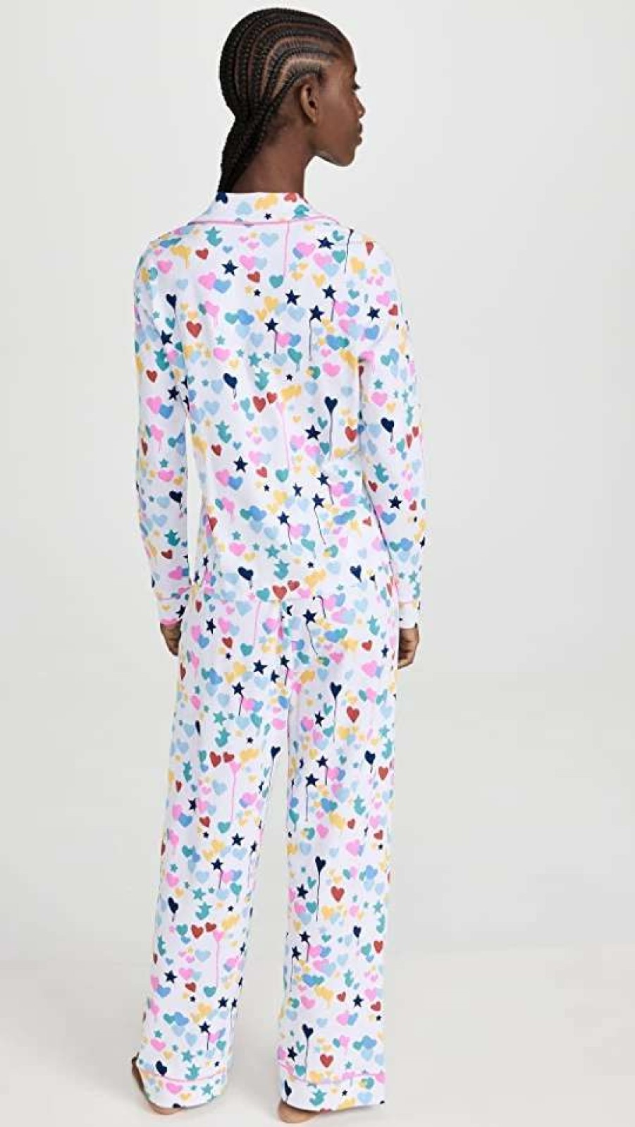 Sleepwear * | Hot Sale Roller Rabbit X Kerri Rosenthal Starry Starry Love Long Sleeve Polo Paja White