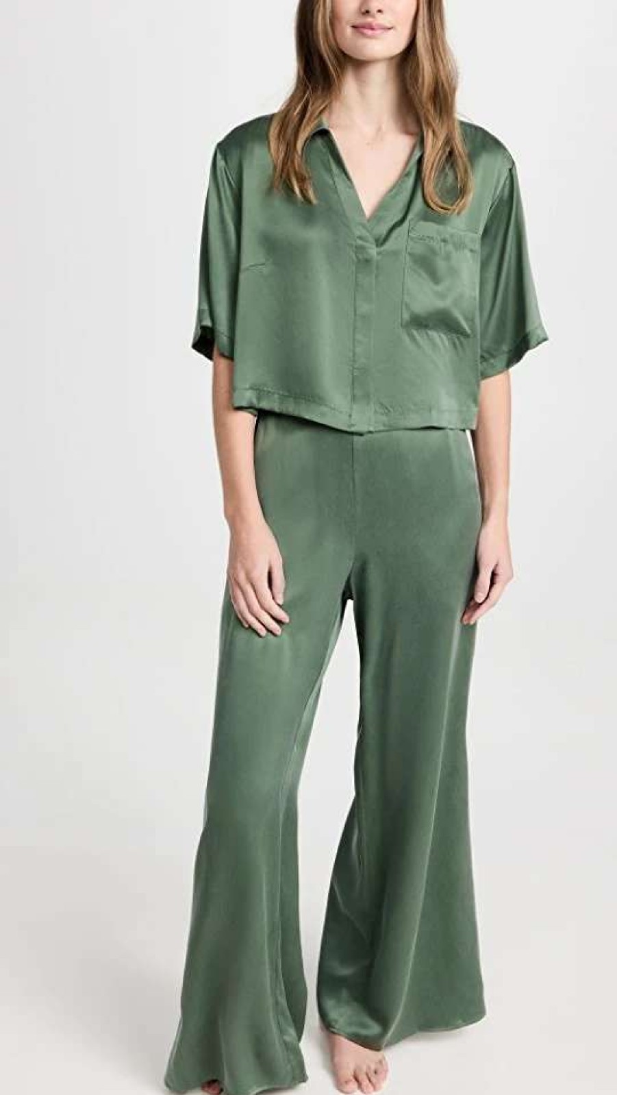 Sleepwear * | Discount Lunya Washable Silk High Rise Pant Set Drowsy Olive