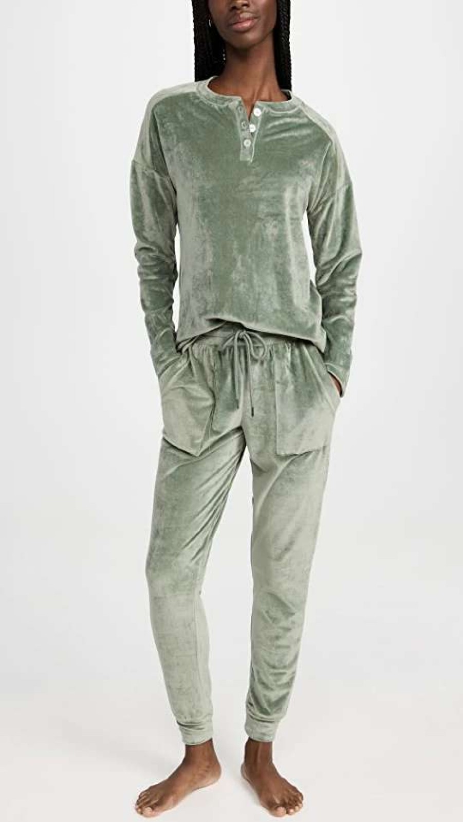 Sleepwear * | Promo Emerson Road Velour Henley Jogger Set Laurel Wreath