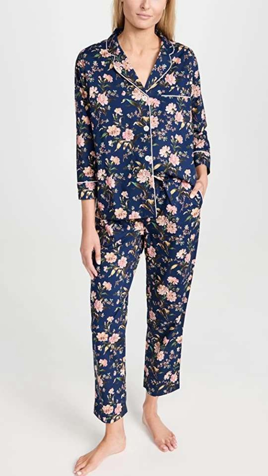 Sleepwear * | Top 10 Sleepy Jones Marina Pajama Set Wallpaper Floral Navy