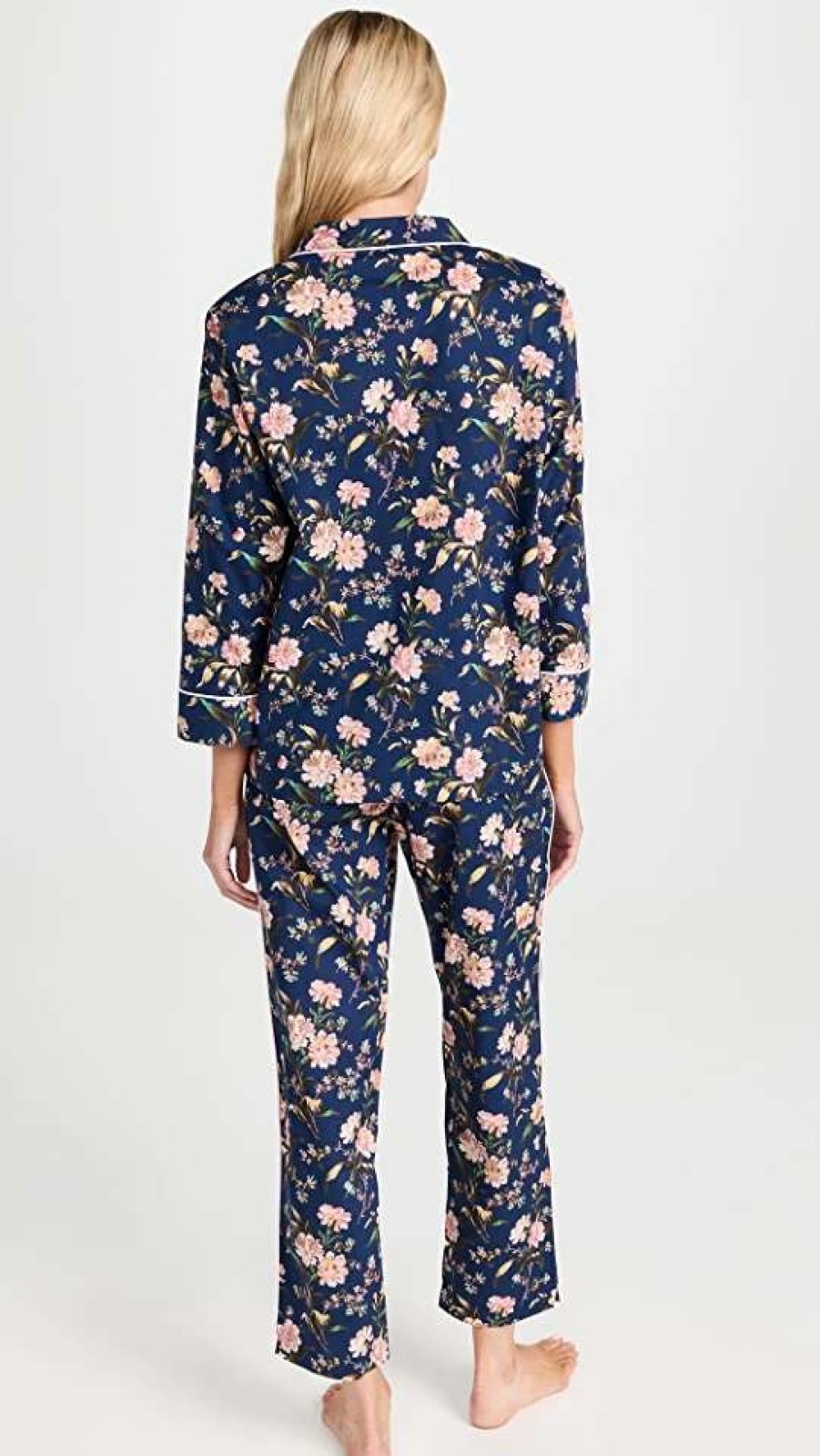 Sleepwear * | Top 10 Sleepy Jones Marina Pajama Set Wallpaper Floral Navy