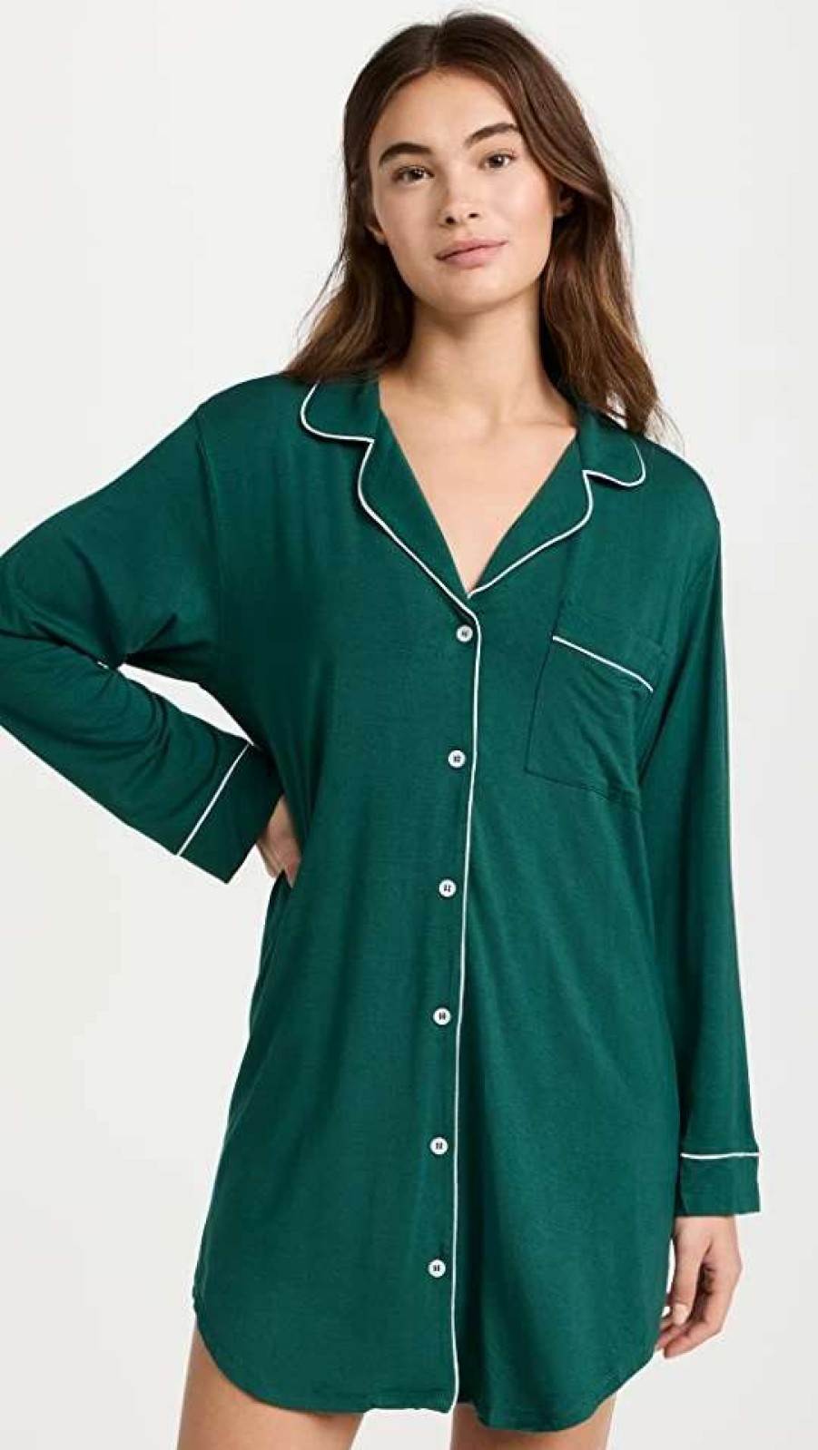 Sleepwear * | Top 10 Eberjey Gisele Sleep Shirt Evergreen/Ivory