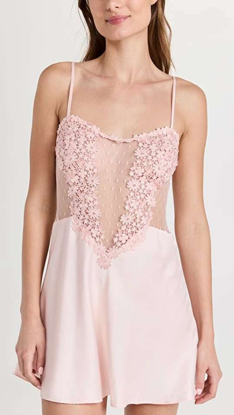 Sleepwear * | Promo Flora Nikrooz Showstopper Chemise With Lace Pink