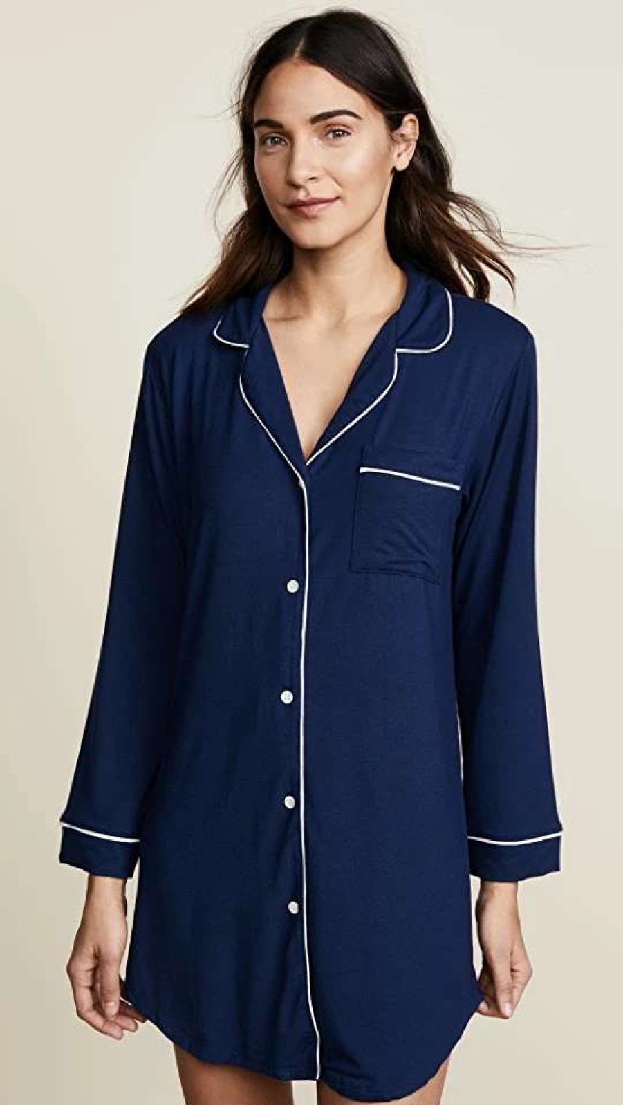 Sleepwear * | Budget Eberjey Gisele Sleep Shirt Navy/Ivory