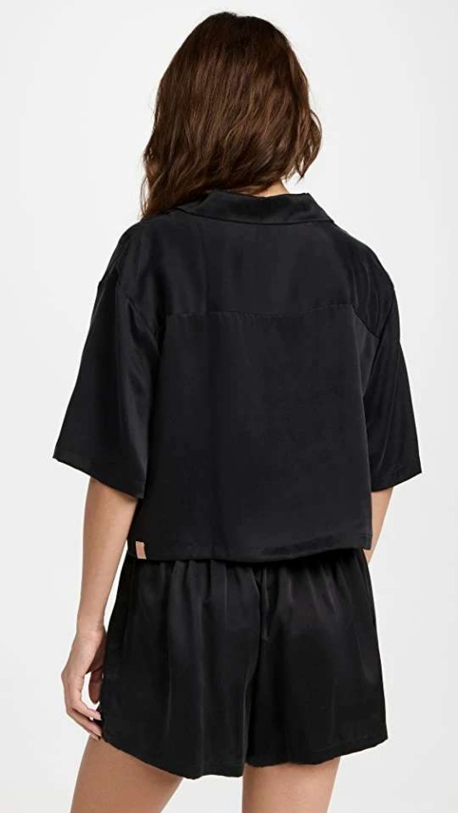 Sleepwear * | Hot Sale Lunya Washable Silk Button Up Shorts Set Immersed Black