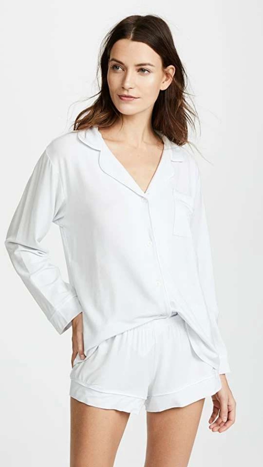 Sleepwear * | Flash Sale Eberjey Gisele Long Sleeve Pj Set Water Blue