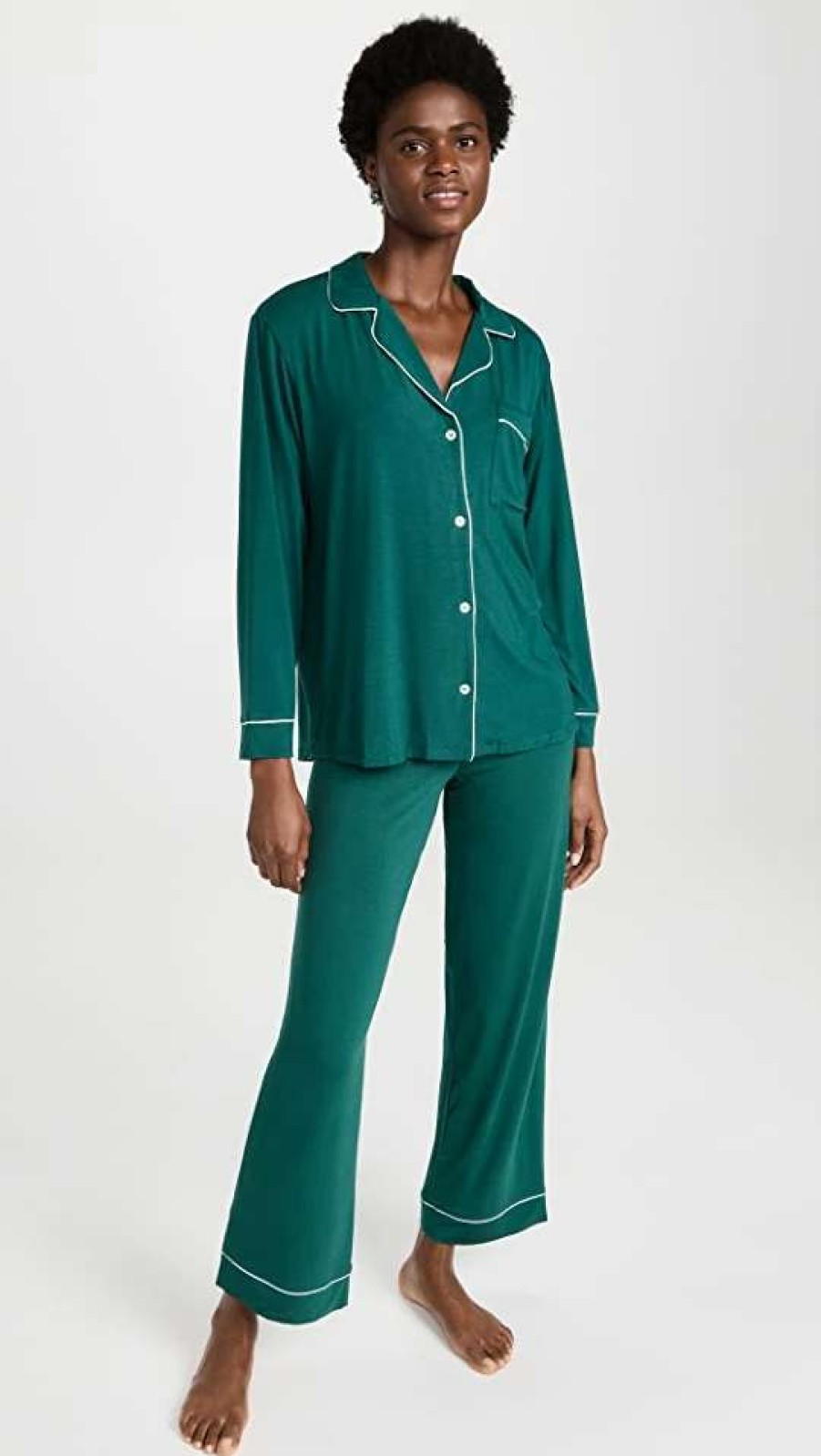 Sleepwear * | Hot Sale Eberjey Gisele Long Pj Set Evergreen/Ivory