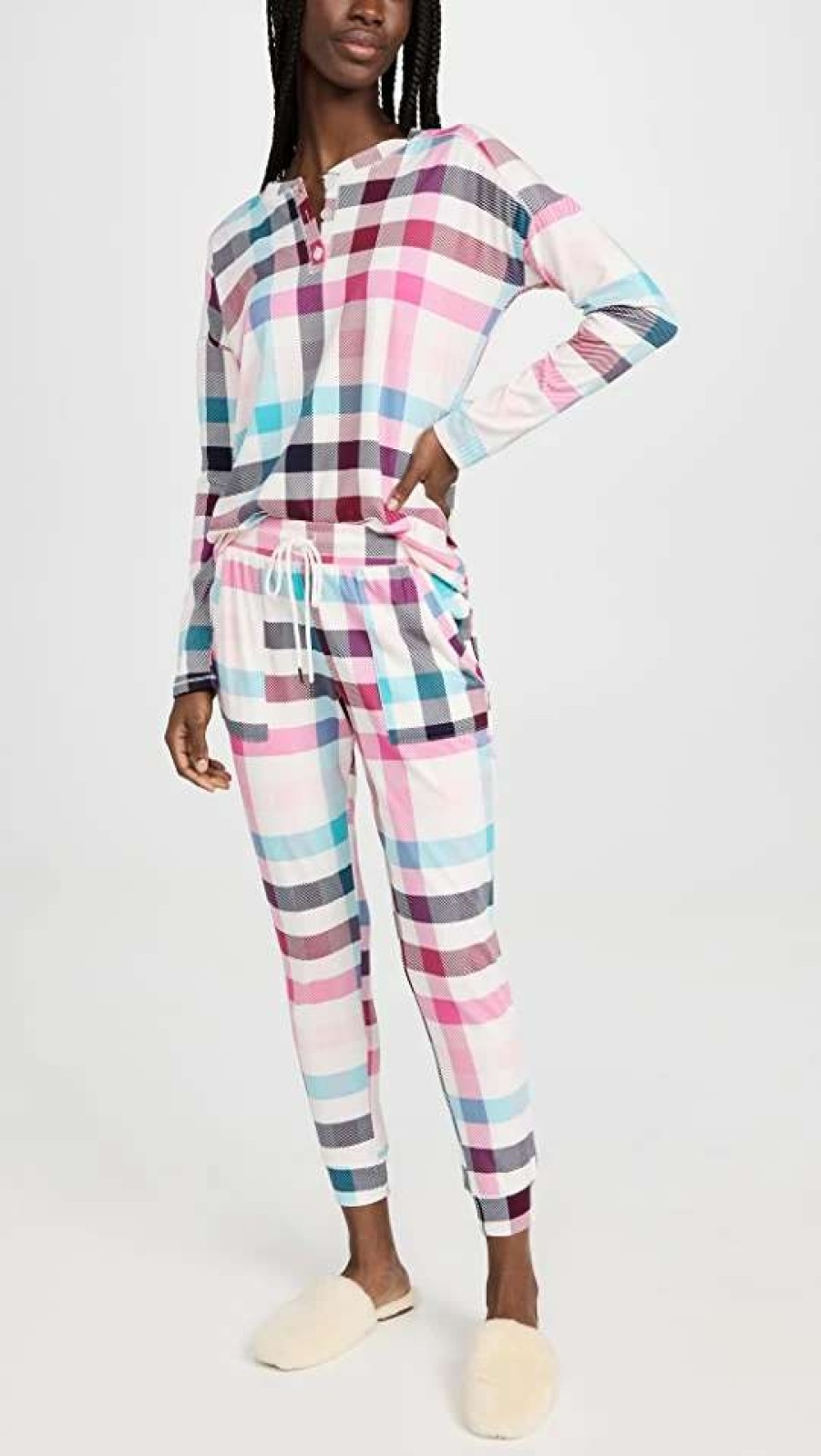 Sleepwear * | Best Pirce Emerson Road Cozyluxe Henley Jogger Set Colorful Check