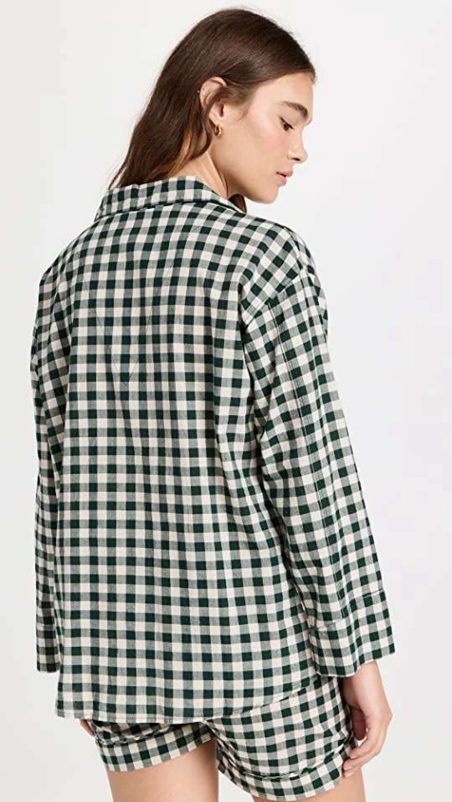 Sleepwear * | Outlet The Great. The Pajama Shirt Fir Pine Gingham