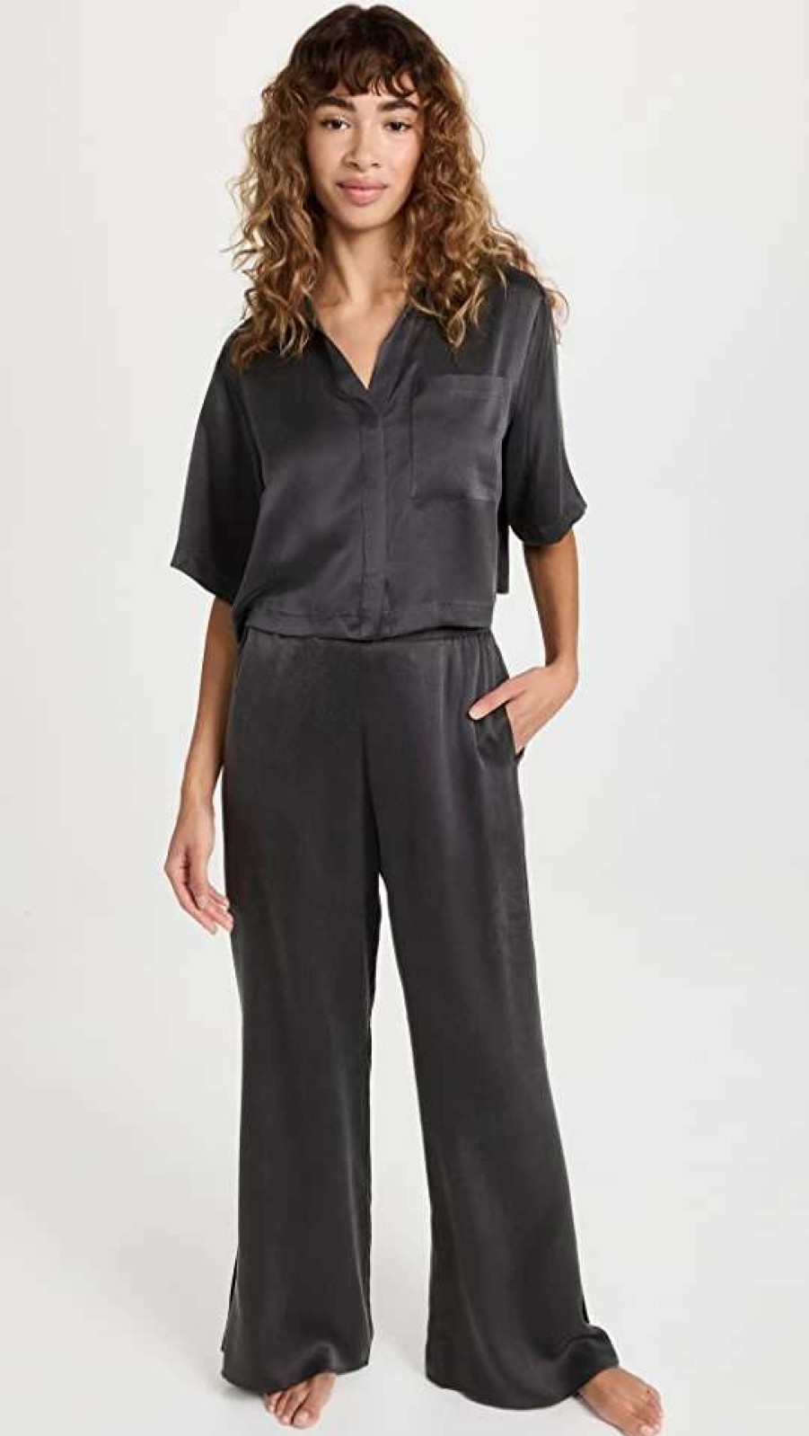 Sleepwear * | Discount Lunya Washable Silk High Rise Pant Set Meditative Grey