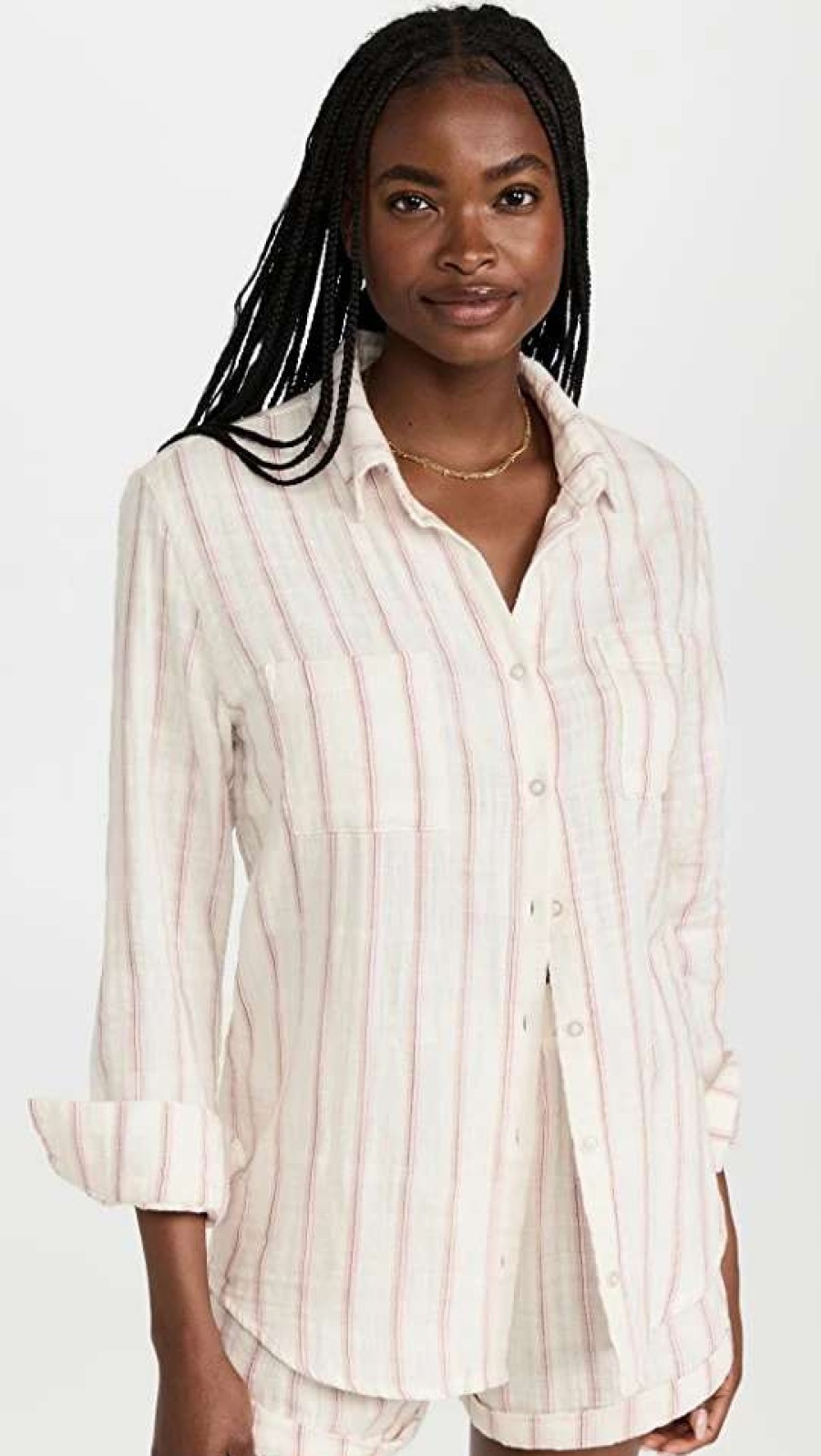 Sleepwear * | Brand New Z Supply Lounge Saturdays Stripe Shirt White Sands