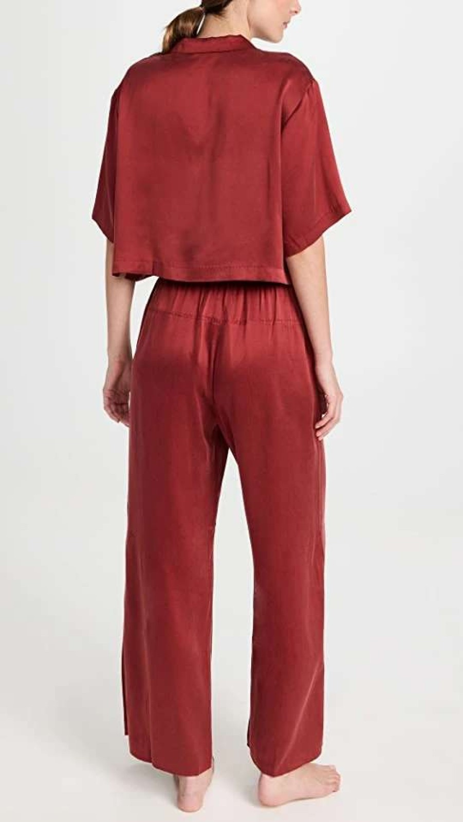 Sleepwear * | Best Deal Lunya Washable Silk High Rise Pant Pj Set Morana Crimson