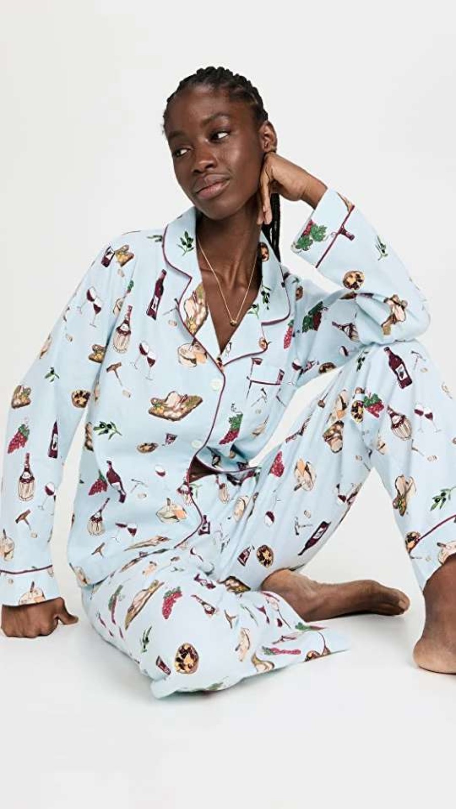 Sleepwear * | Flash Sale Bedhead Pjs Long Sleeve Flannel Classic Pj Set Wine And Cheese