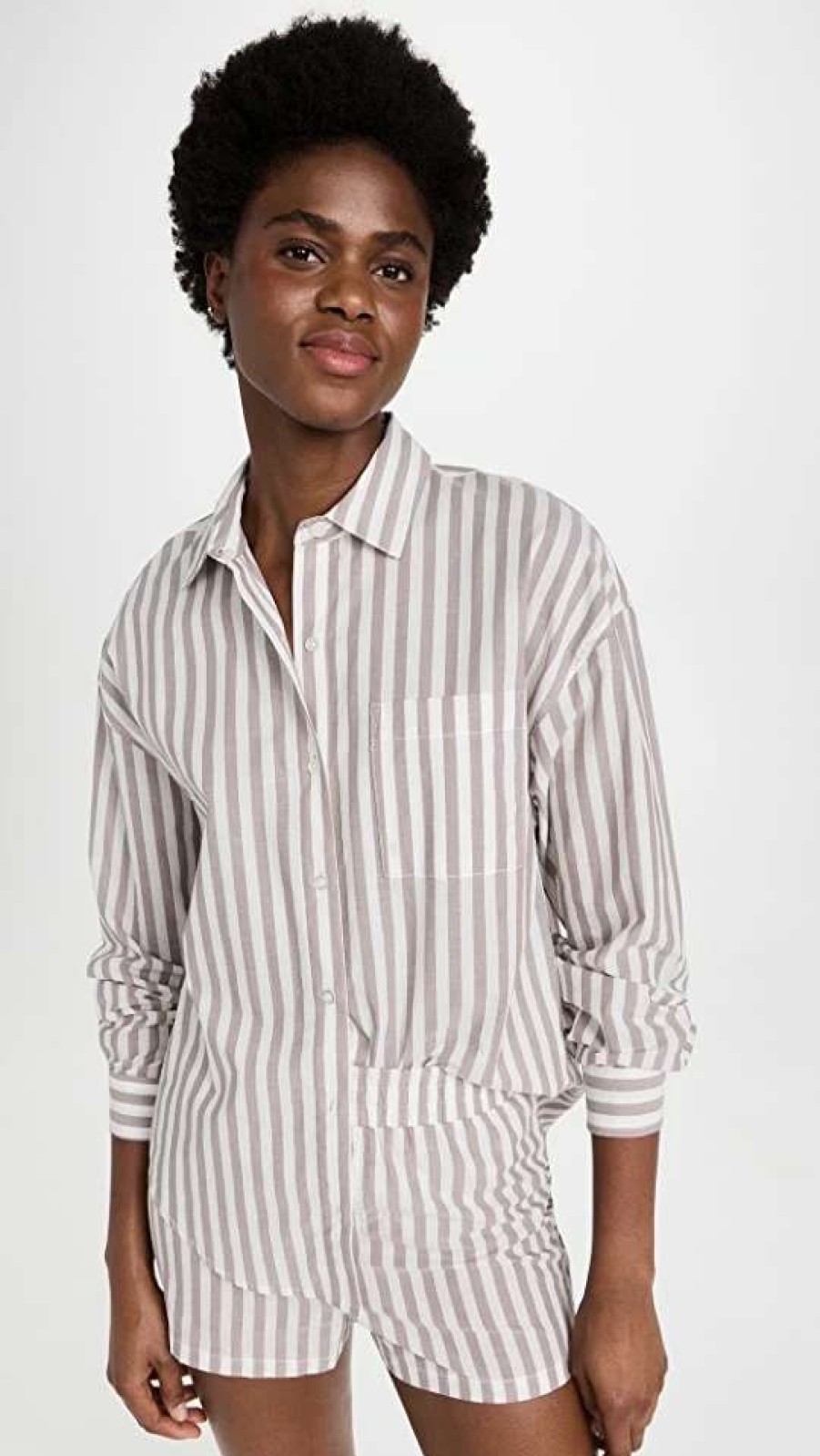 Sleepwear * | Cheap Z Supply Lounge Road Trip Stripe Shirt Dusty Taupe