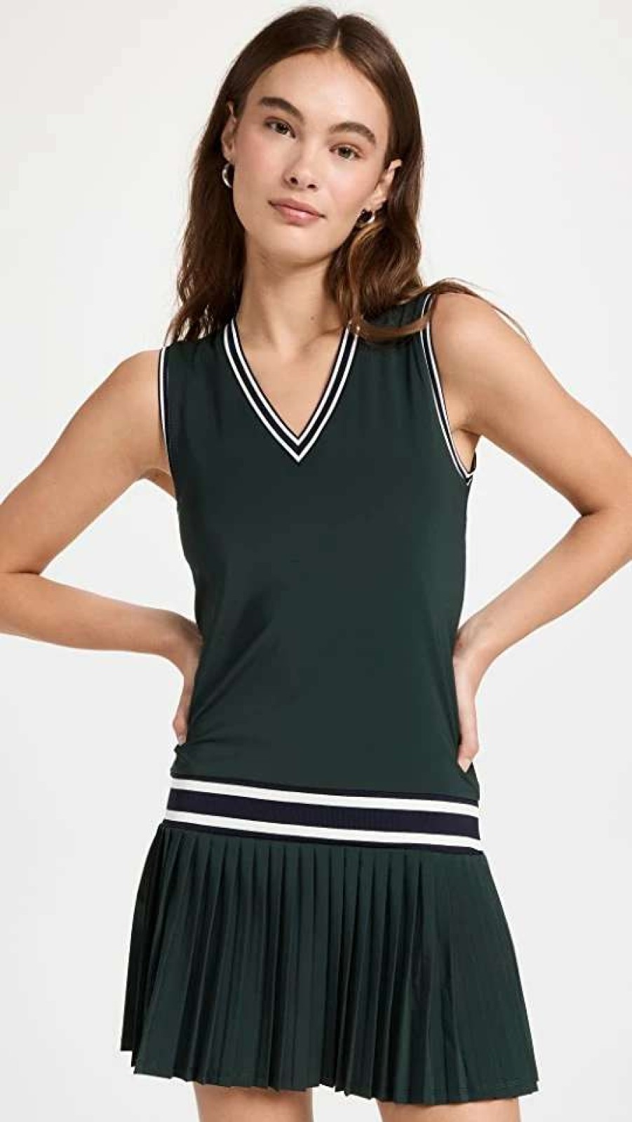 Dresses & Jumpsuits * | Best Sale Tory Sport Performance V Neck Tennis Dress Conifer