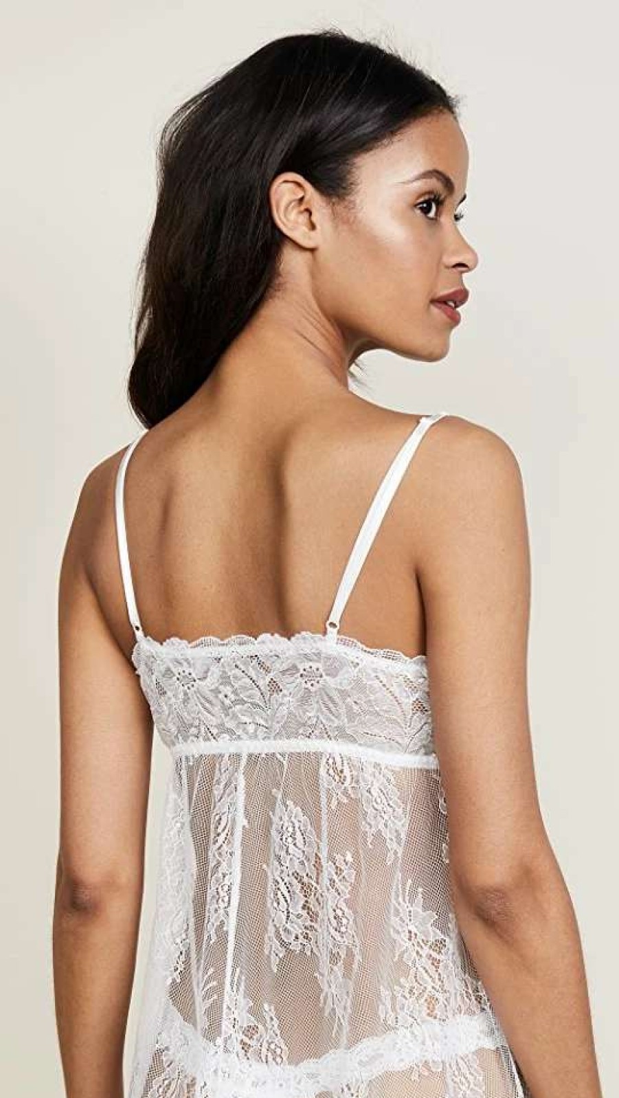 Sleepwear * | Brand New Hanky Panky Victoria Lace Chemise With G-String Light Ivory