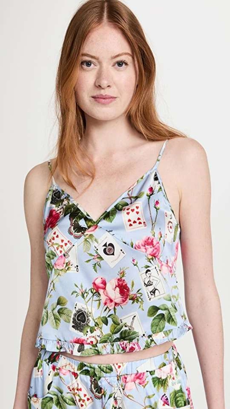 Sleepwear * | Promo Fleur Du Mal Cropped Floral Cami Pastel Sky Card Print