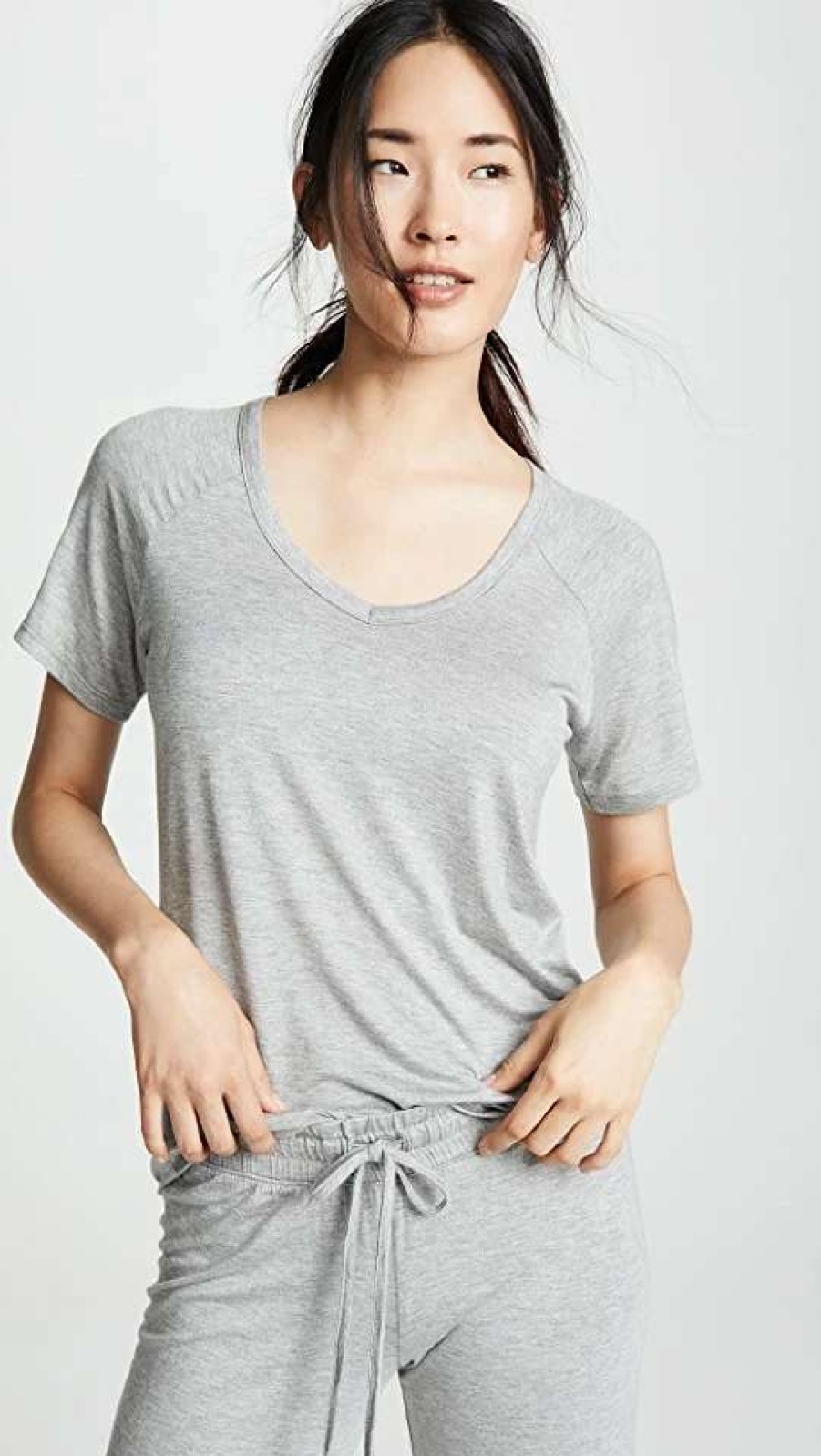 Sleepwear * | New Pj Salvage V Neck Tee Heather Grey