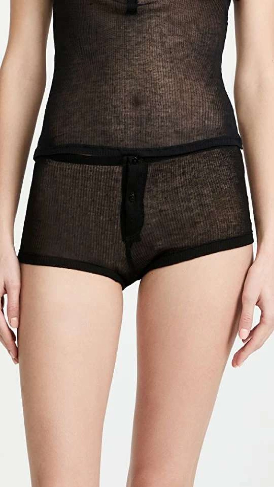 Sleepwear * | Buy Kiki De Montparnasse Ribbed Intime Boy Shorts Black