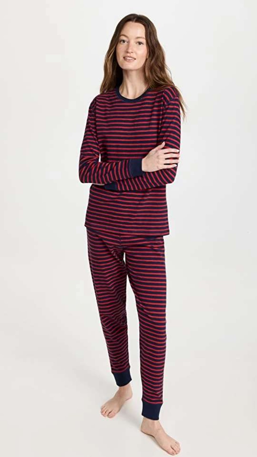 Sleepwear * | Budget Sleepy Jones Helen Lounge Set Slub Jersey Navy/Red