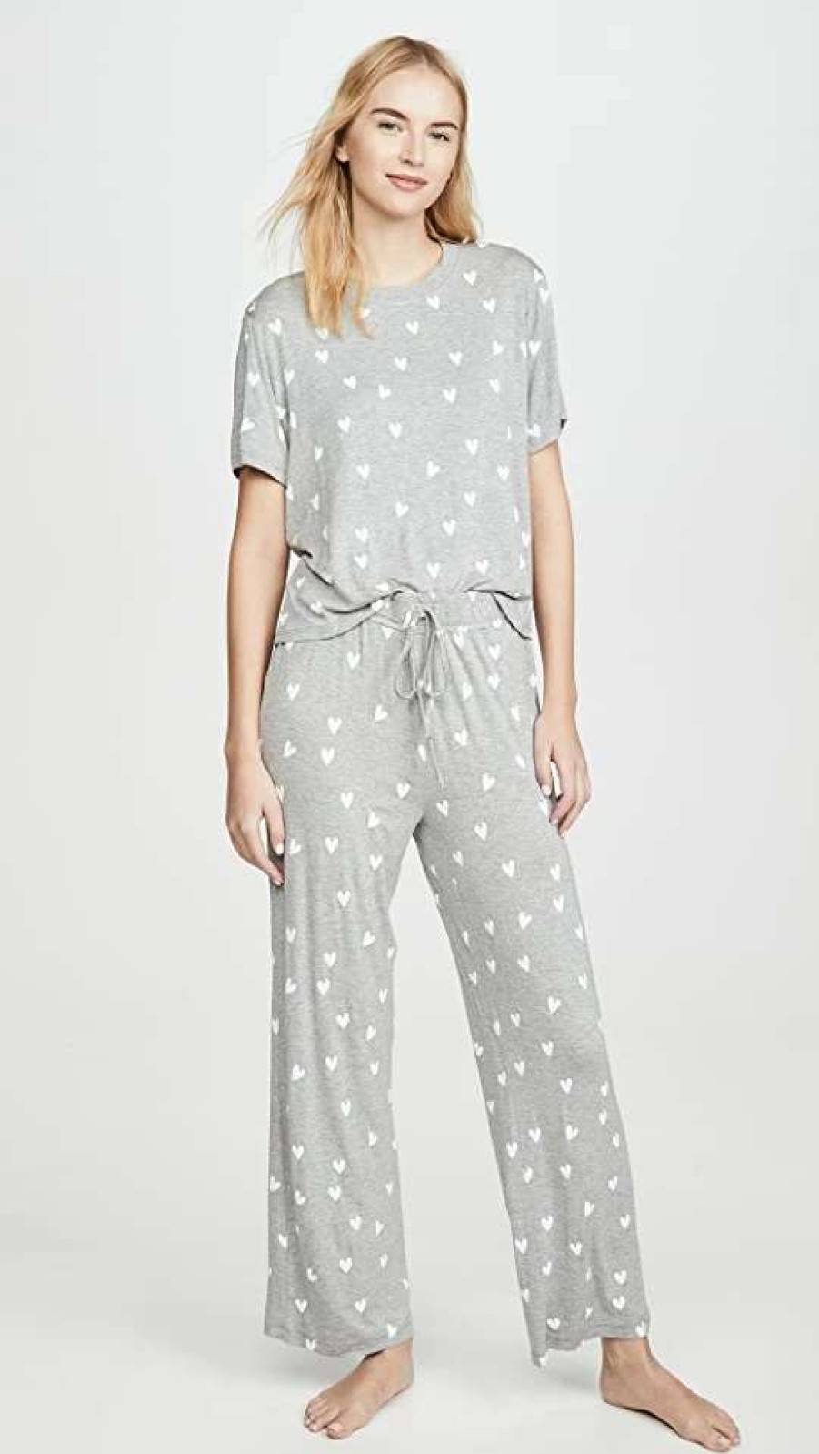 Sleepwear * | Budget Honeydew Intimates All American Pj Set Heather Grey Hearts