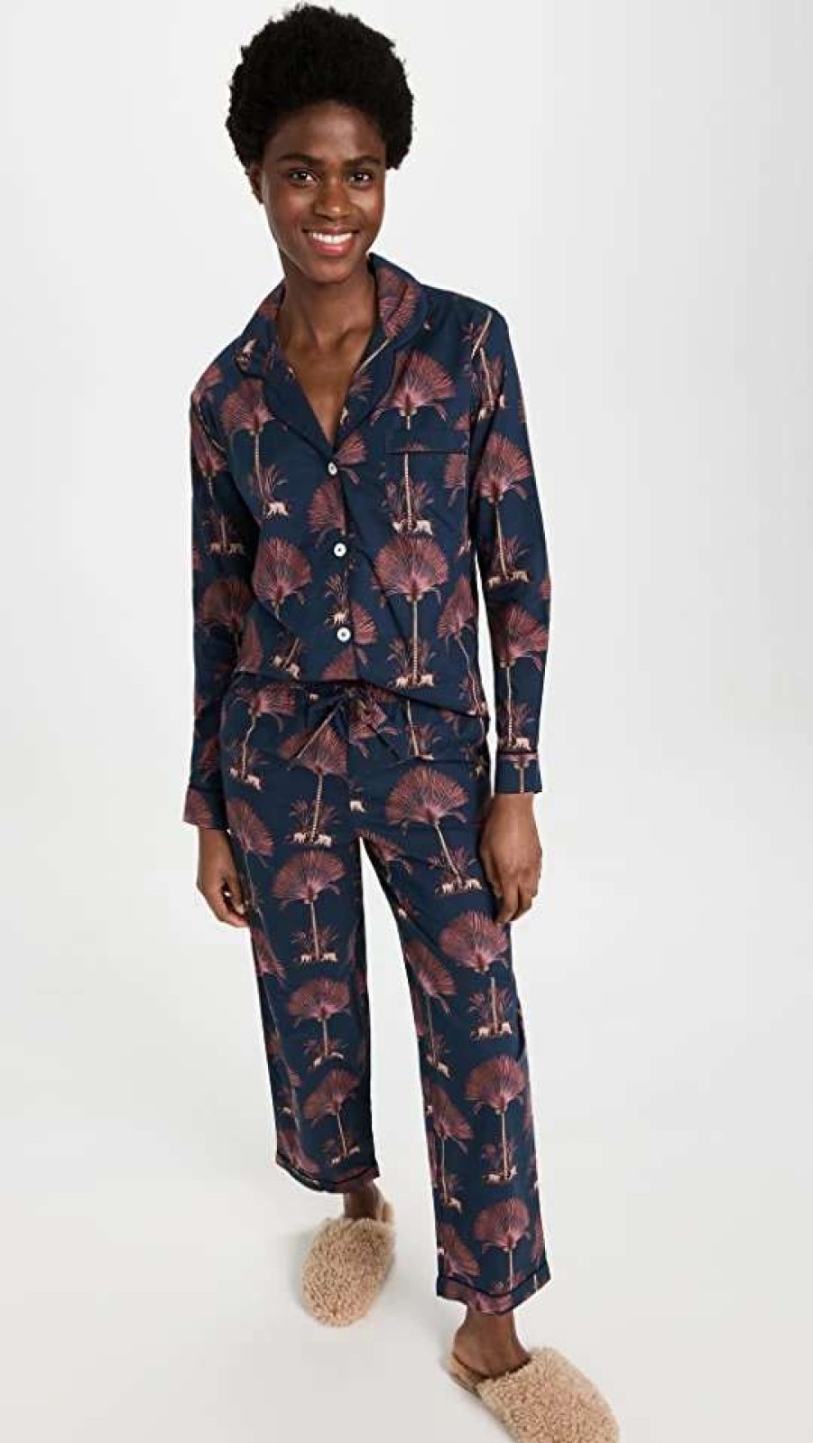 Sleepwear * | New Desmond & Dempsey Ravenala Long Pajama Set Navy