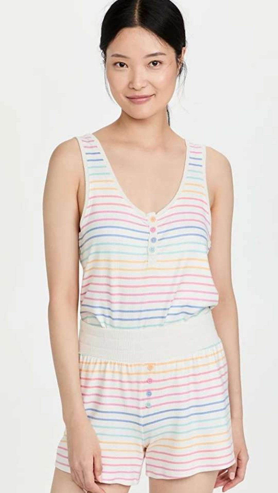 Sleepwear * | Deals Pj Salvage Button Up Babe Tank Multi