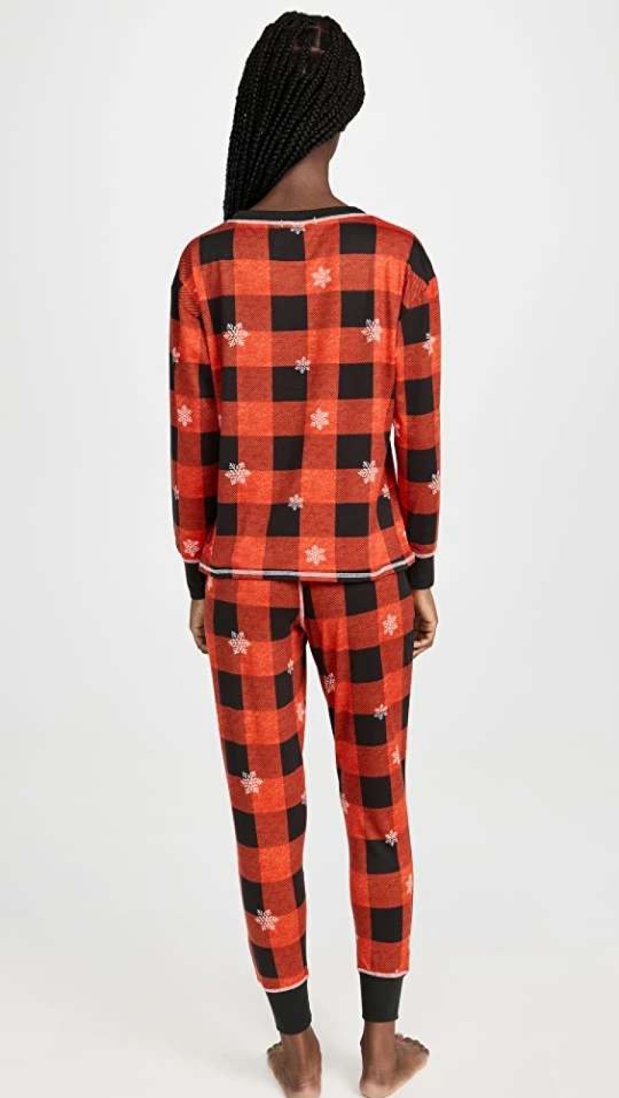 Sleepwear * | Promo Emerson Road Cozy Luxe Henley Jogger Set Snowflake Buffalo Plaid