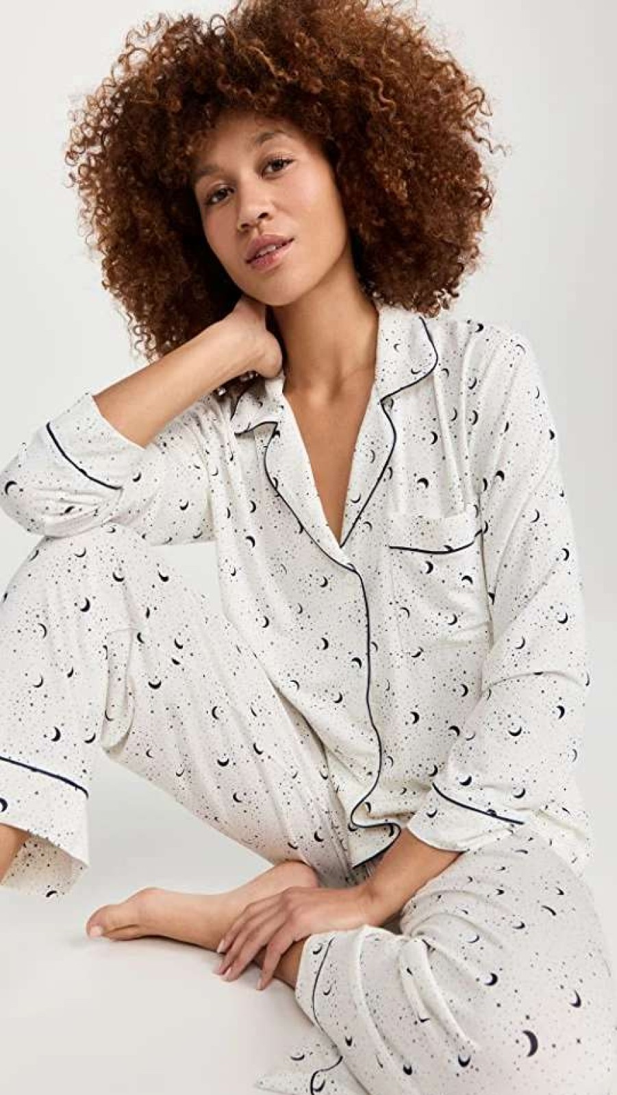 Sleepwear * | Wholesale Eberjey Gisele Printed The Long Pj Set Celestial Ivory/Navy