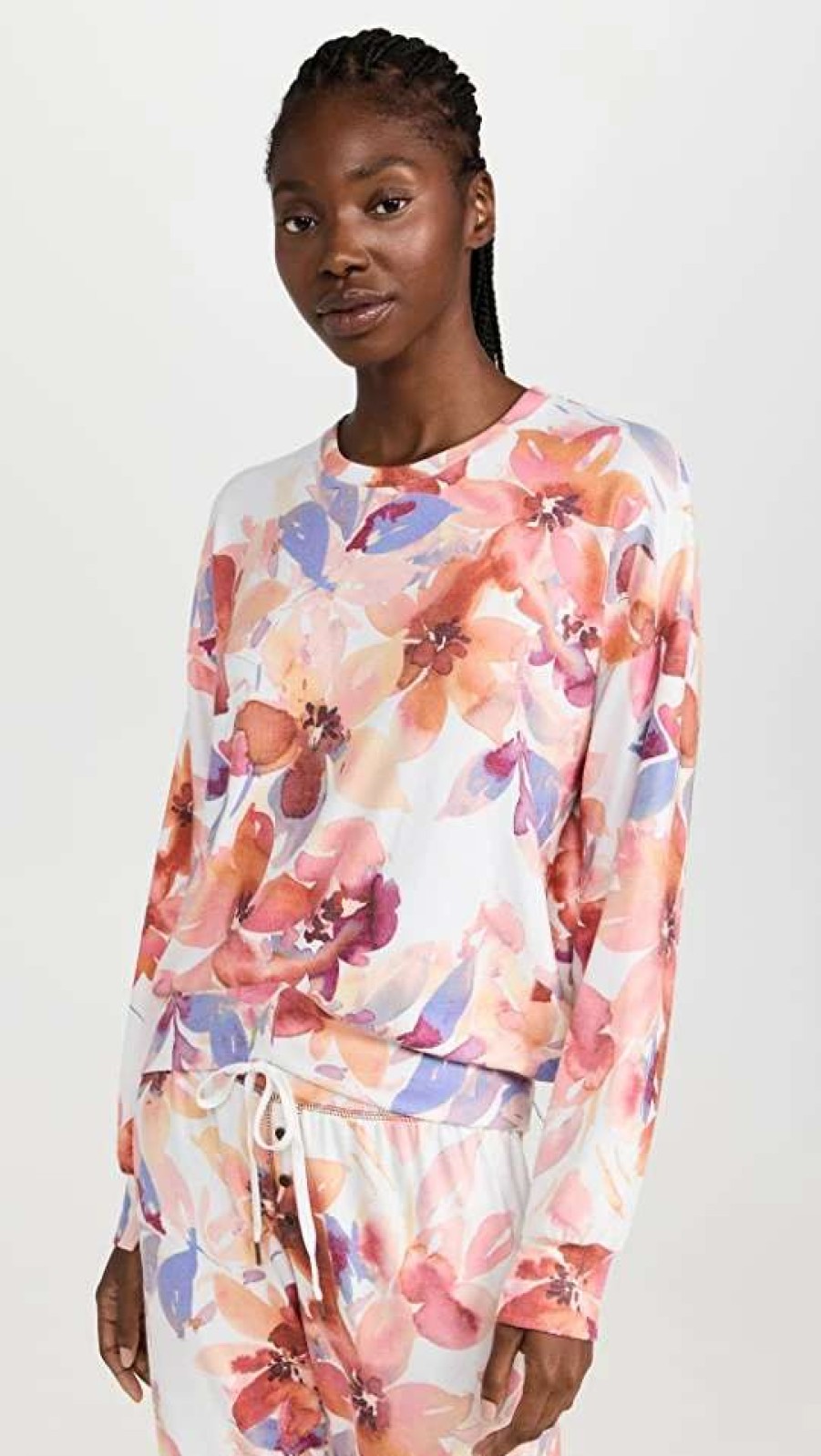 Sleepwear * | Flash Sale Pj Salvage Long Sleeve Floral Top Oatmeal