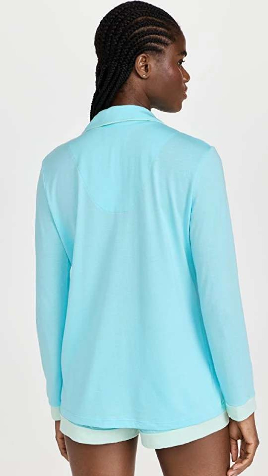 Sleepwear * | Cheap Cosabella Bella Long Sleeve Top & Boxer Pj Set Maldives/Lagoon Mint